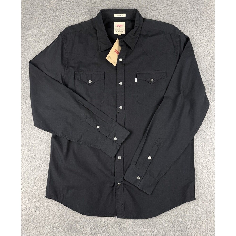 Levis Western Pearl Snap Shirt Mens L Black Lightweight Cowboy Rancher